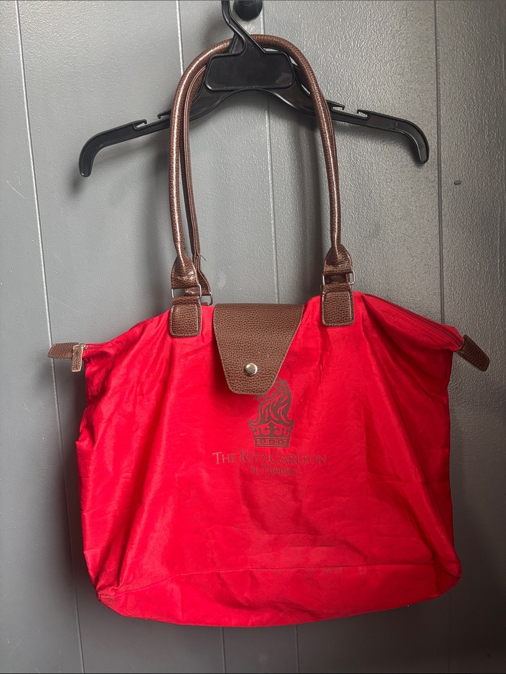 Ritz-Carlton Red Tote with Brown Trim